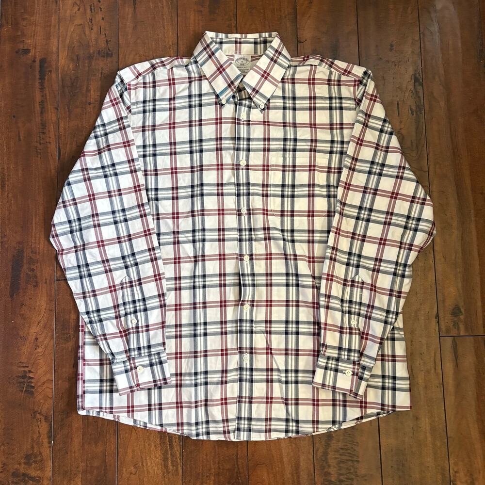 Brooks Brothers Regent 1818 Button Down Dress Shirt Mens XL White Check Plaid